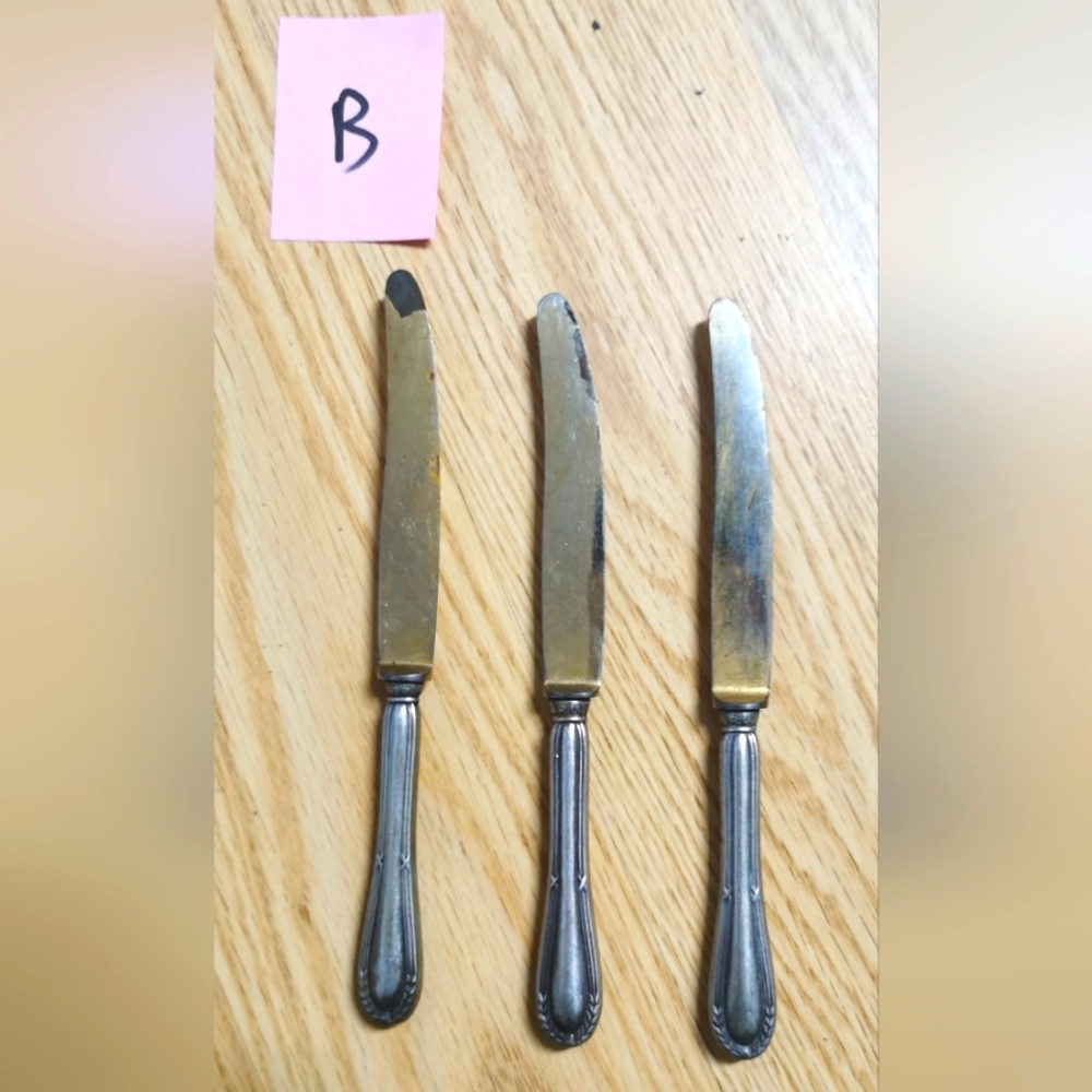 Lot of 3 c.1900 Antique German Silver Handle 800, Gold Gilded Knife 6.5" GB